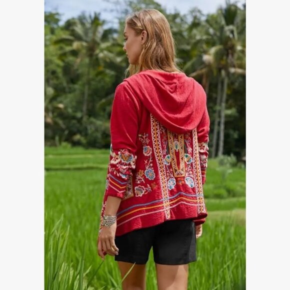 Johnny Was Jemima Hoodie in Bright Red - Picture 2 of 11